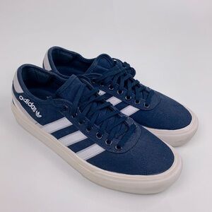 Adidas Men's Navy Blue White Stripe Sneakers Size 8.5 Lace up Low profile